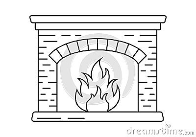 Fireplace outline icon with burning flame. Vector illustration. Vector Illustration